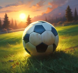 Illustration of soccer ball on green field.