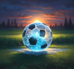 Wall Mural - Illustration of soccer ball on green field.