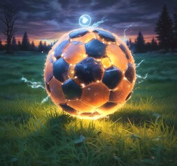 Wall Mural - Illustration of soccer ball on green field.