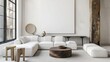 © ArpPSIqee - A chic and modern living room design with a white canvas backdrop, Carefully selected minimal furniture, Minimalist Art Deco style