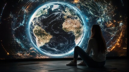 Wall Mural - planet earth in a virtual room 1