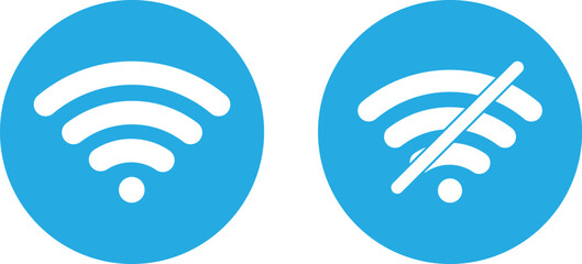 Fototapete - Blue wifi and no wifi icon set on circle . Wireless connection and no wireless icons . Vector illustration