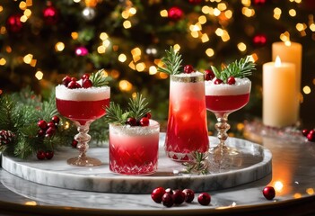 colorful festive holiday cocktails adorned creative garnishes beautiful perfect celebrating season, festivity, drink, beverage, celebration, recipe