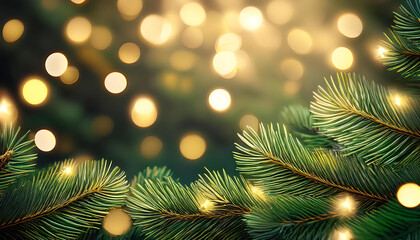 Aufkleber - Festive pine branches with golden lights create an elegant abstract background suitable for_1(366)