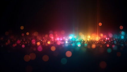 Poster - ens flare and colorful rainbow light leaks create abstract bokeh effects on black backgrounds with shining crystals and defocused rainbow colors.