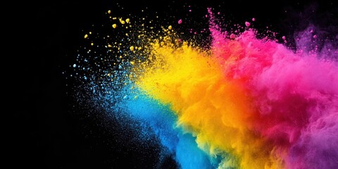 Poster - vibrant explosion of colored powder on black background
