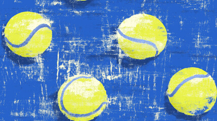 Yellow Tennis Balls on a Blue Cracked Surface