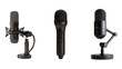 © Santorn - Image of three types of microphones, including a condenser, dynamic, and podcasting microphone, isolated on a white background.