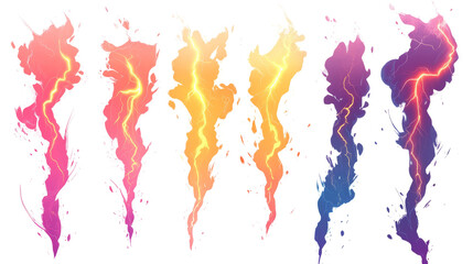 Poster - Energetic lightning bolts striking, isolated white background