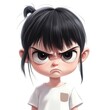 © Resi - Little girl with black hair frowning and showing anger