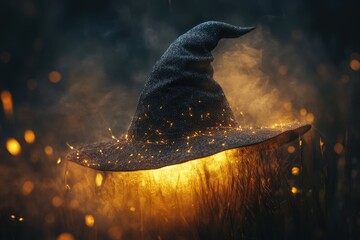 Sticker - A Witch's Hat Glowing with Magic in a Forest Clearing