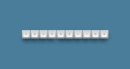 3D illustration of white keyboards with the word 