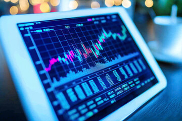 Stock market chart on digital tablet pc.