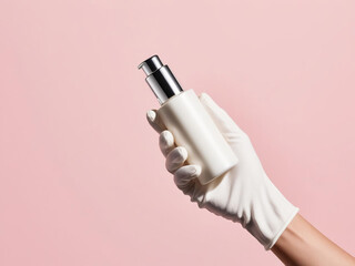 hand holding a white cosmetic cream bottle