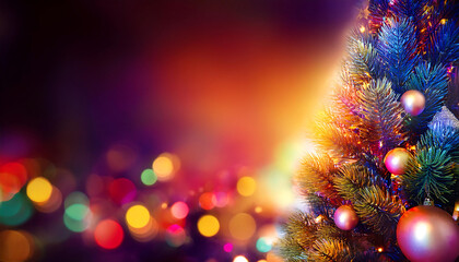 Poster - Colorful Christmas tree background with empty space for photos or decoration._1(253)