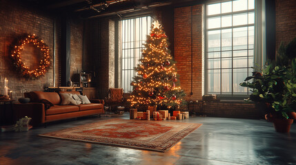 Wall Mural - a luxury christmas tree in a modern loft