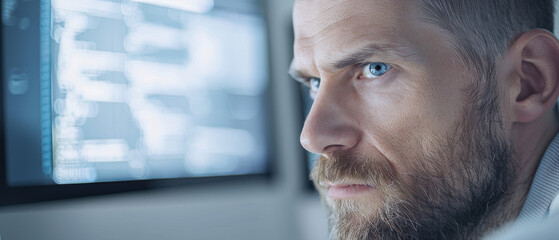 a strain man using computer strictly
