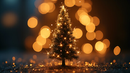 Aufkleber - Christmas tree sparkles in a beautiful bokeh light with glitter background.