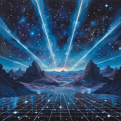 Leinwandbilder - The image shows a futuristic, surreal landscape with a mountainous terrain