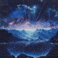 Leinwandbilder - The image shows a futuristic, surreal landscape with a mountainous terrain