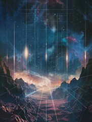 Leinwandbilder - The image shows a futuristic, surreal landscape with a mountainous terrain