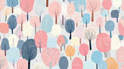 Exploring the beauty of trees a grid of unique shapes and pastel patterns that celebrate nature's diversity