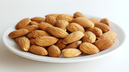 Poster - Fresh Almonds on a White Plate for Healthy Snacking