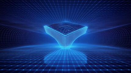 Poster - A blue cube is floating in a blue background