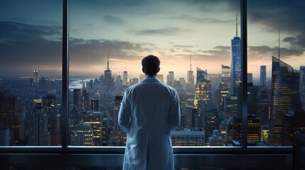 Wall Mural - The doctor stood with his back looking out the window.