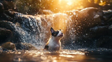 Canvas Print - Puppy Waterfall Sunset.