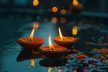 Generative AI image of Diwali festival celebration with traditional diya candle perfect for holiday cultural themes