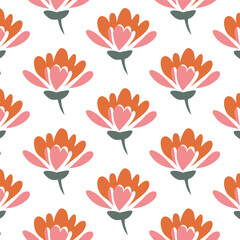 Wall Mural - botanical seamless pattern, vector illustration hand drawn style, doodle flowers background, minimal