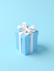 Aufkleber - Baby blue gift box has a white bow on a light blue background with a 3D render and illustration style.