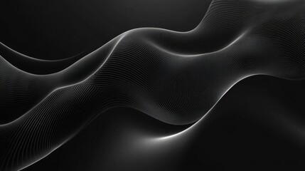 Poster - Abstract Black Waves with Lines and Flowing Curves