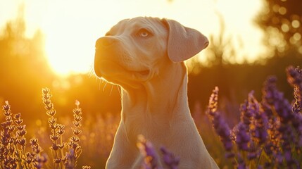 Wall Mural - Dog Sunset Lavender.