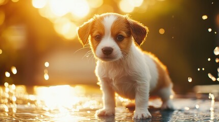 Wall Mural - Puppy Sunset Splash.