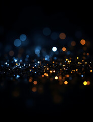 Aufkleber - Abstract glitter lights on a dark background shine with blue, gold, and black hues in a disorganized manner.