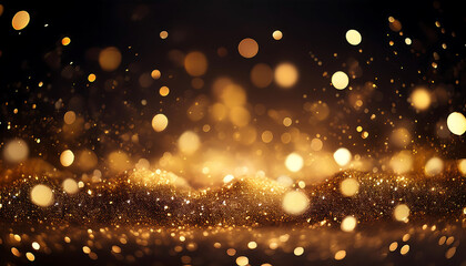 Aufkleber - Abstract festive textures with golden bokeh particles on a dark background have a beautiful_1(131)