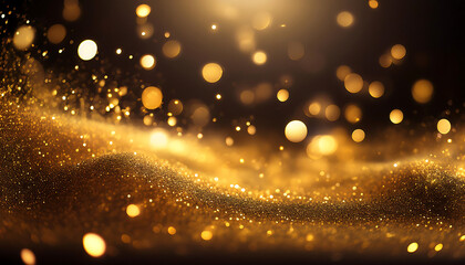 Aufkleber - Abstract festive textures with golden bokeh particles on a dark background have a beaut_1(132)
