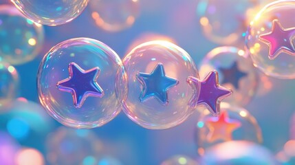Poster - A cluster of bright five-star bubbles shines on a soft blue gradient, symbolizing top-rated products and services.