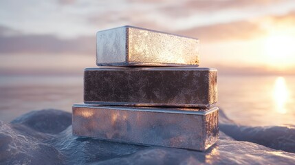 Poster - A stack of metallic lithium blocks, showcasing their significance in the renewable energy and tech industries.