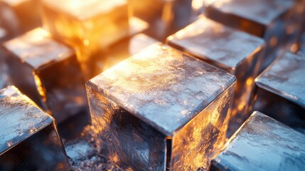 Poster - Lithium blocks glistening under light, representing the valuable material for battery production and market growth.
