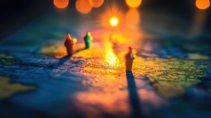 Poster - Location pins glowing on a digital map of the world, symbolizing top travel destinations.