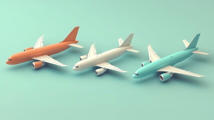 Flat design cargo planes in pastel 3D render, import-export logistics, visualizing air freight transportation