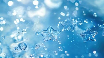 Poster - Radiant five-star rating bubbles float on a vibrant blue surface, symbolizing top-tier quality and performance.