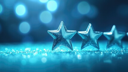 Poster - Radiant five-star rating bubbles float on a vibrant blue surface, symbolizing top-tier quality and performance.