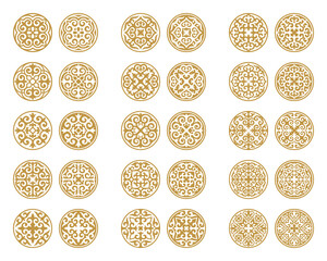 Wall Mural - vector set of different gold ornaments in kazakh style isolated on a white background. round decor i