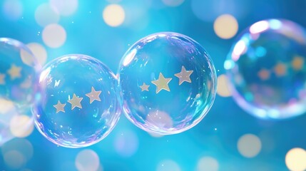 Poster - Soft glowing bubbles with five-star ratings hover over a calming blue background, showcasing elite customer reviews.