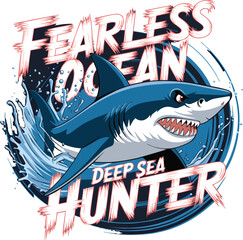 Wall Mural - Fearless Ocean Deep Sea Hunter Concept Shark T-Shirt Design