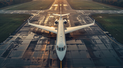 Poster - a Private plane taking off from a runway. taken from an elevated position.